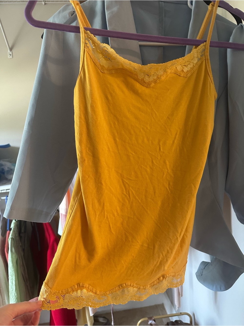 Sunshine Lace-Trim Chemise Slip - Women's Yellow Camisole